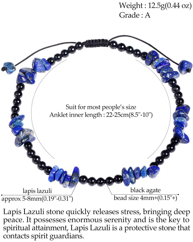 Jewboo Quartz Crystal Tumbled Chip Beads with Agate Beach Anklet Bracelet for Women Essential Oil Diffusers Gemstones and Crystals Foot Jewelry Spiritual Gifts (8.5-10 Inches) Lapis Lazuli - BeesActive Australia