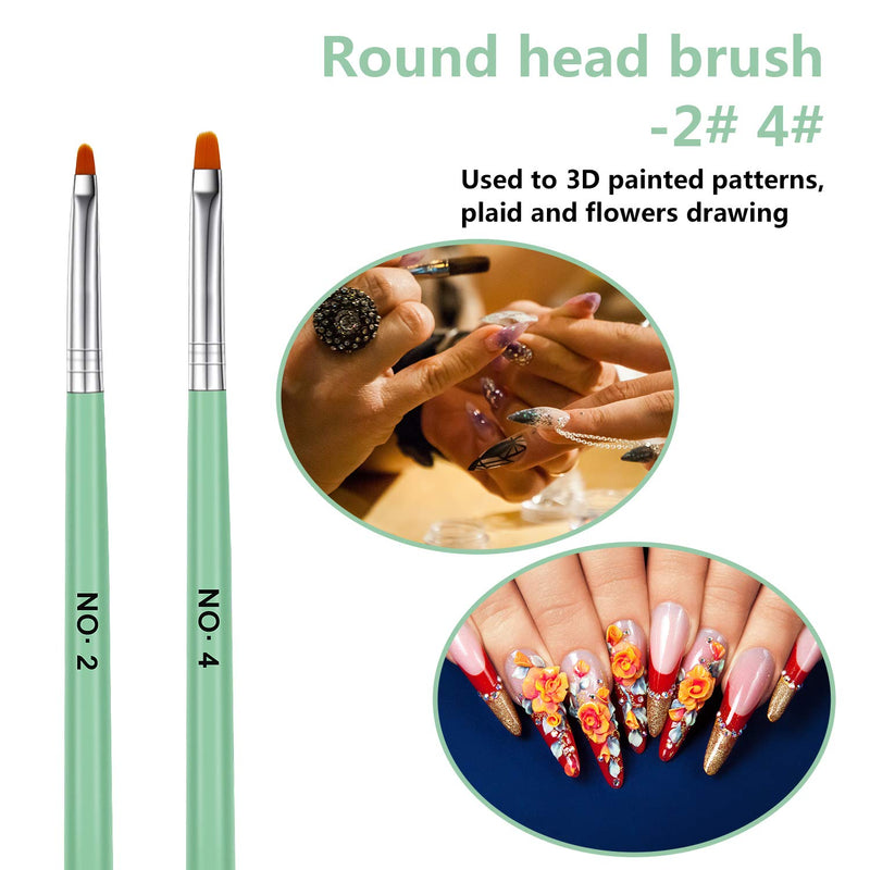 7 Pieces Gel Nail Brush, Acrylic Nail Brush, Nail Art Brush, Nail Painting Brush Pen, Nail Brush Wooden Handle Nylon Hair for Extensions False Nail Tips Builder Manicure, 7 Sizes Green - BeesActive Australia