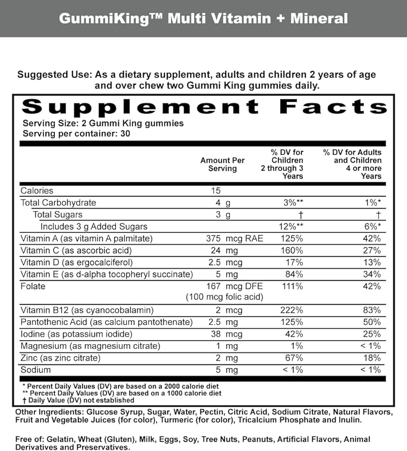 Gummi King Multivitamin and Mineral Supplement, Strawberry/Lemon/Orange/Grape/Cherry/Grapefruit, 60 Count by Gummi King - BeesActive Australia