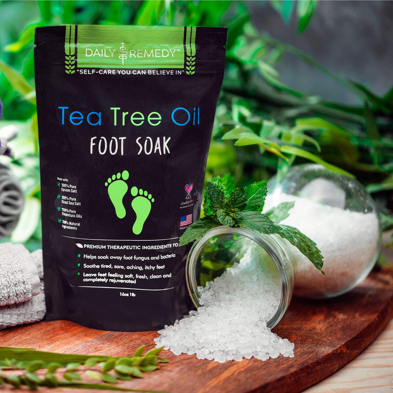 Tea Tree Oil Foot Soak with Epsom Salt - Made in USA - for Toenail Fungus, Athletes Foot, Stubborn Foot Odor Scent, Fungal, Softens Calluses & Soothes Sore Tired Feet - 16 Ounces - BeesActive Australia