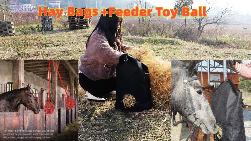 2 Packs Horse Treat Ball Hay Play Ball,1 Pack Hay Tote Bag ,Goat Toys Hay Ball Hanging Feeding Toy for Sheep Horse Goat Feeder and Relieve Stress Red - BeesActive Australia