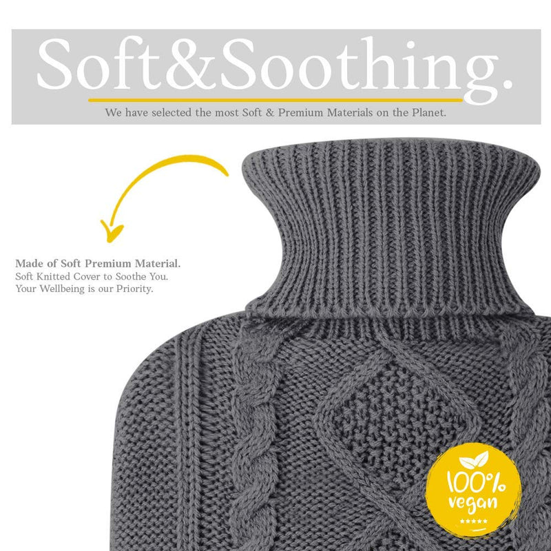 Hot Water Bottle with Cover - Premium Soft Knitted Cover - 1.8l Large Capacity - Hot Water Bag for Pain Relief, Neck and Shoulders, Back & Cosy Nights - Great Gift for Women (Dark Grey) Dark Grey - BeesActive Australia