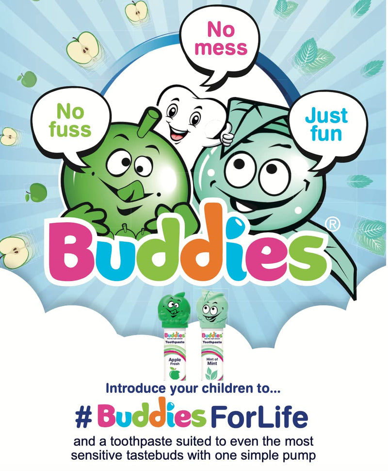 Buddies Toothpaste Hint of Mint Pump Dispenser Twin Pack 100ml x 2 mild Butter Mint Taste, SLS Free, for Those That Dislike Most Mint toothpastes - BeesActive Australia