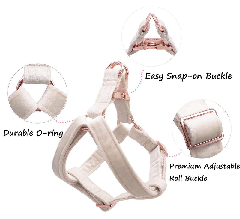 ARING PET Dog Halter Harness, Velvet Dog Harness, No Pull Dog Halter Harness, Adjustable Heavy Duty Dog Harness. Medium White - BeesActive Australia