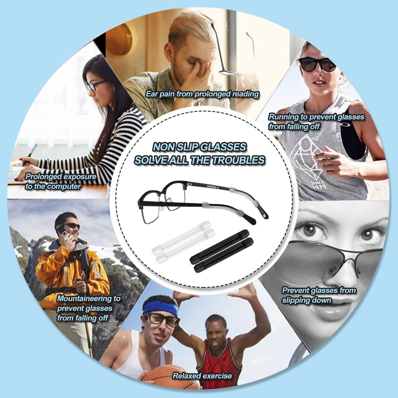 Glasses Ear Grips, 12 Pairs Silicone Eyeglass Ear Hook Cushions Eyeglasses Leg Covers Comfort Retainer for Various Glasses (Black, White) - BeesActive Australia