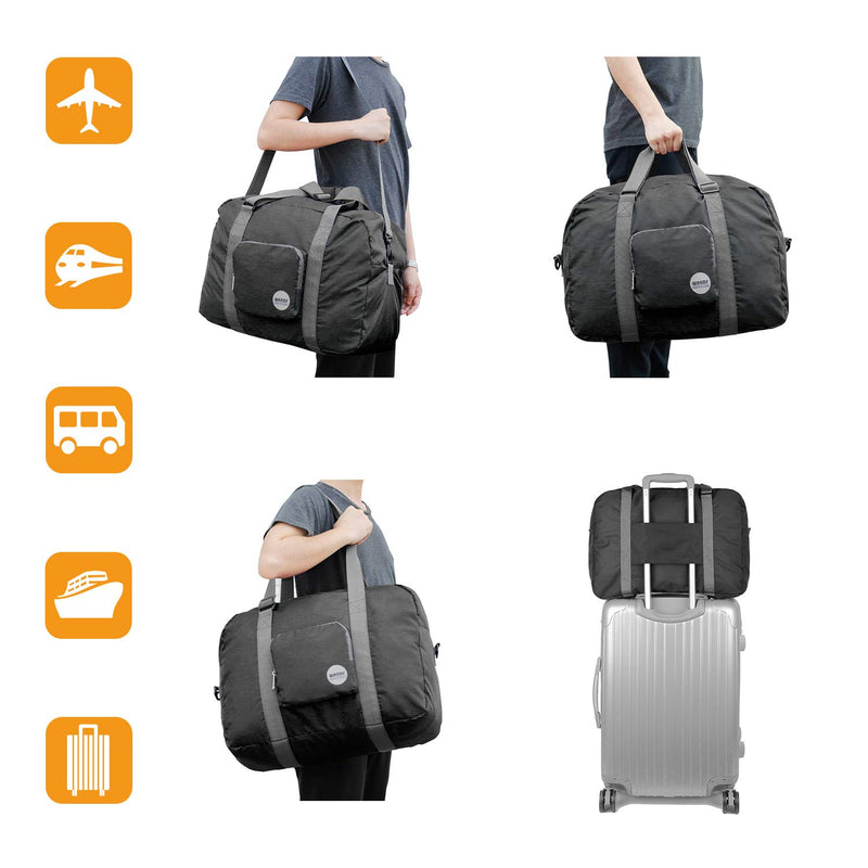 Wandf Foldable Travel Duffel Bag Luggage Sports Gym Water Resistant Nylon A-Black - BeesActive Australia