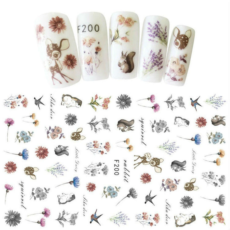 AKOAK 4 Sheet/Set Nail Water Decal Stickers Animal and Floral Pattern Transfer Sticker Manicure Nail Art Decoration - BeesActive Australia