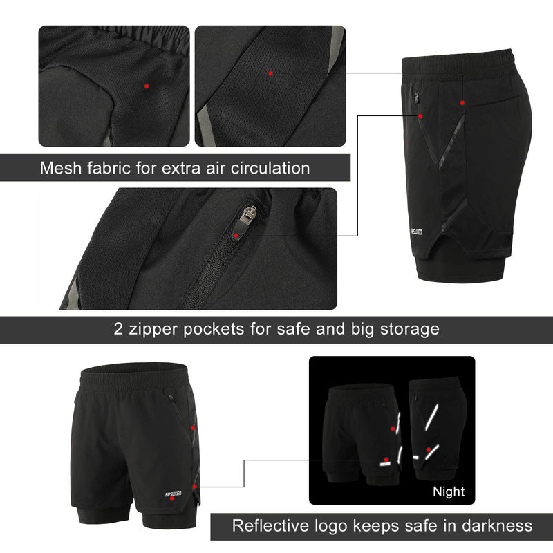 [AUSTRALIA] - ARSUXEO Men's 2 in 1 Active Running Shorts with 2 Zipper Pockets B191 Black X-Large 