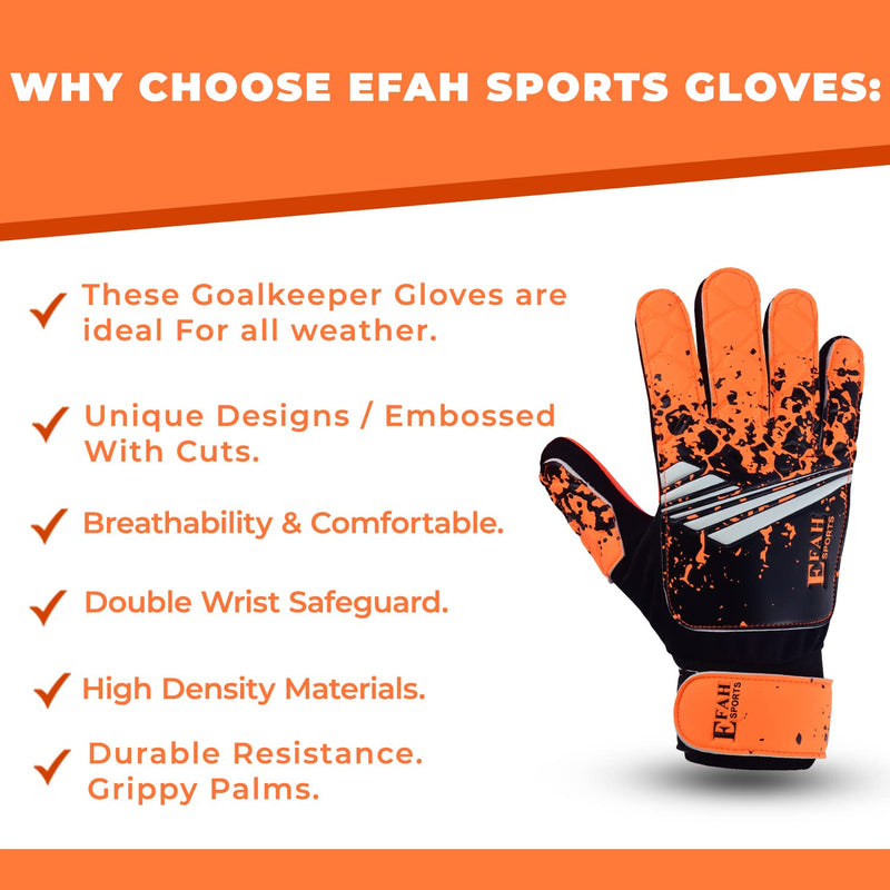 EFAH SPORTS Soccer Goalkeeper Gloves for Kids Boys Children Youth Football Goalie Gloves with Strong Grips Size 4 suitable for 6 to 9 years old Orange - BeesActive Australia