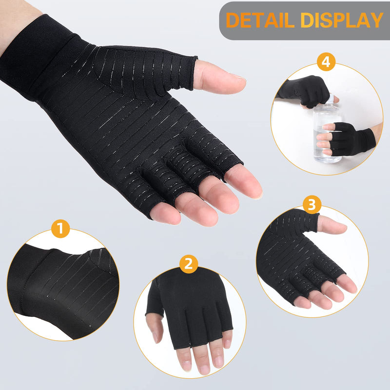 Donfri 1 Pair Copper Infused Arthritis Hand Compression Gloves Fingerless Design Women Men Relieve Symptoms Rheumatoid Osteoarthritis Raynauds Disease Breathable Comfortable Fit Machine Washable (M) M - BeesActive Australia