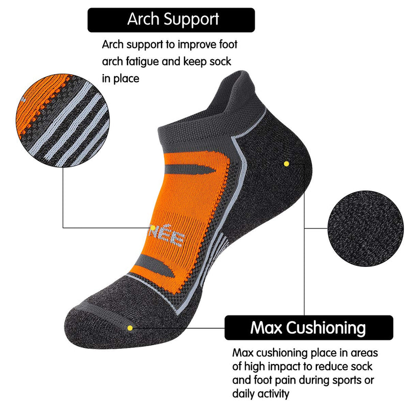 JOYNÉE 6 Pack Men's Running Ankle Socks with Cushion, Low Cut Athletic Sport Tab Socks,Black,Sock Size 10-13 Grey (6 Pairs) - BeesActive Australia