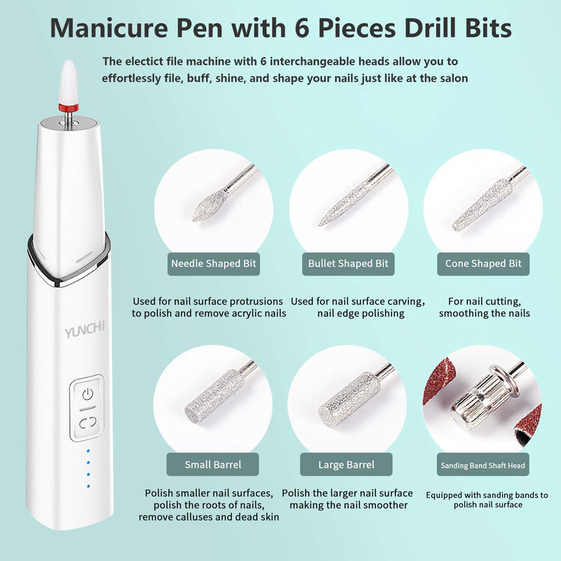 Electric Nail File, Professional Electric Nail Drill Kit with 6 Drill Bits, USB Portable Electric Nail Buffer with 4 Adjustable Speed for Nail Art Beauty Care, Exfoliating, Grinding, Polishing - BeesActive Australia