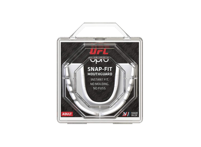 OPRO Snap-Fit Mouthguard | Gum Shield for Hockey, Rugby, and Other Contact Sports - No Boiling or Fitting Required -18 Month Dental Warranty (UFC - White, Adult) - BeesActive Australia