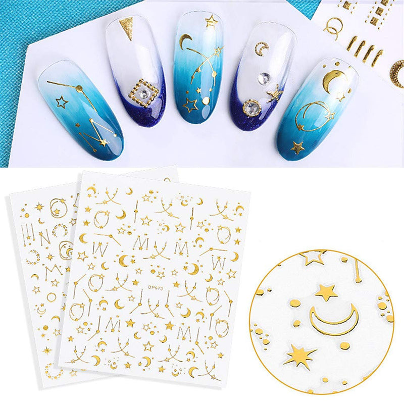 4 sheet Moon Star Sky Line Gold Constellation Nail Art Stickers Nebula Ultrathin Nail Sticker Nail decals Nail Sticker - BeesActive Australia