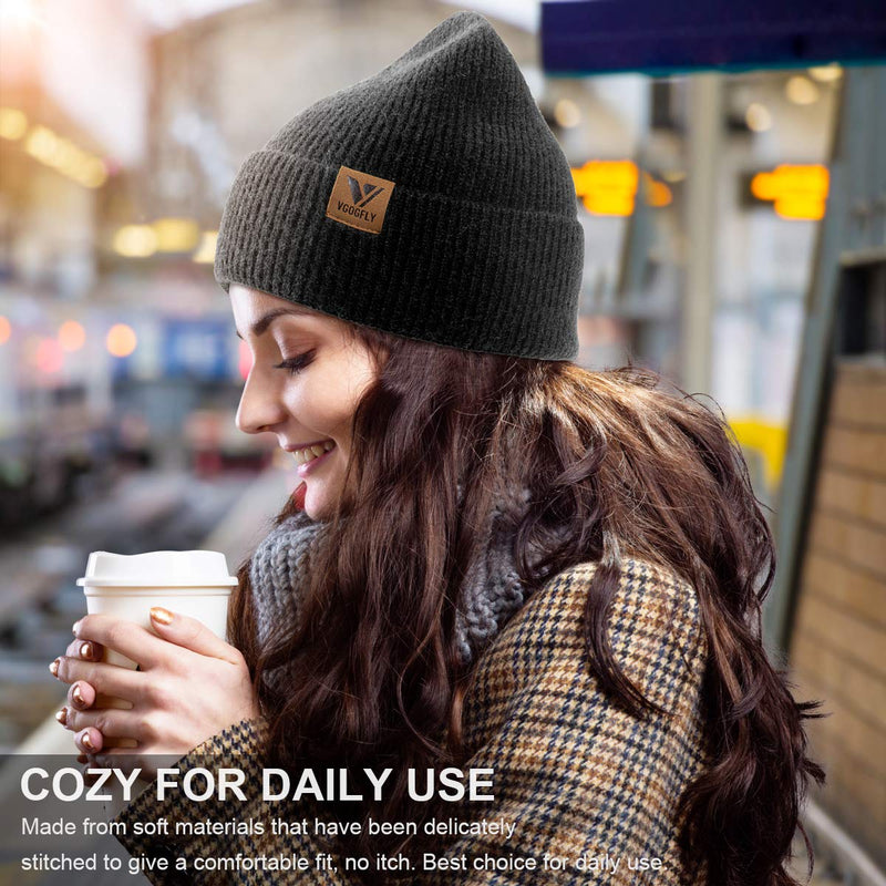 Vgogfly Beanie Men Slouchy Knit Skull Cap Warm Stocking Hats Guys Women Striped Winter Beanie Hat Cuffed Plain Hat Black 3 - BeesActive Australia