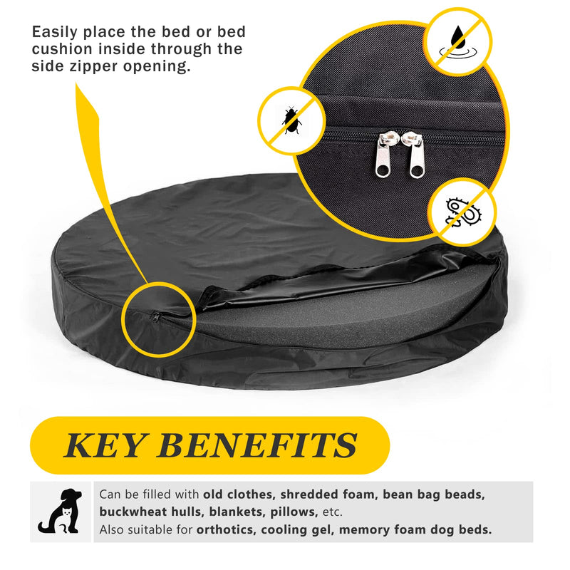 SELUGOVE Round Dog Bed Replacement Cover Washable Thickened Waterproof Oxford Fabric with Handle and Zipper Reusable Dog Bed Liner for Small to Medium Puppy Round-36" D × 4" H Grey - BeesActive Australia