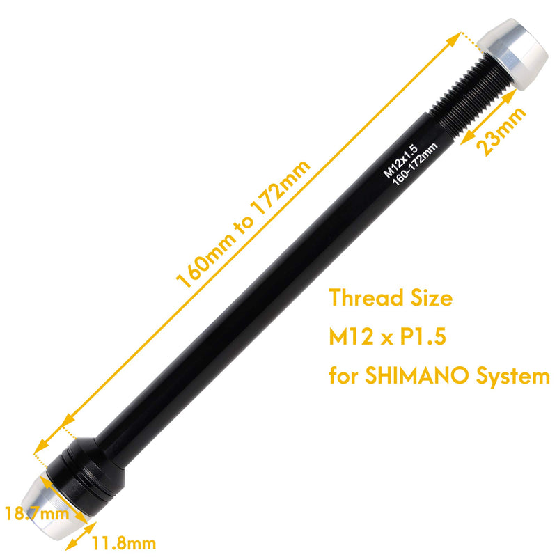 CyclingDeal Compatible with Shimano Trainer Thru Axle - Bike Bicycle 12mm Rear Wheel Skewer for Indoor - Length 160mm to 172mm - Thread Pitch: M12 x P1.5-2.5mm/6mm/tapered 7.5mm Spacers - BeesActive Australia