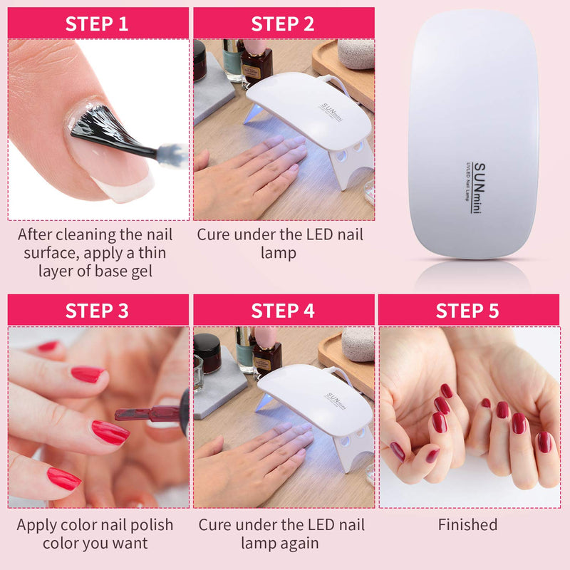 2 Pieces Mini UV LED Nail Dryer 6W Nail Lamp Curing Lamp Mouse Shape Travel Pocket Size Nail Curing Light with USB Cable 2 Timing Setting 45s/ 60s for Gel Nail Polish, Pink and White - BeesActive Australia