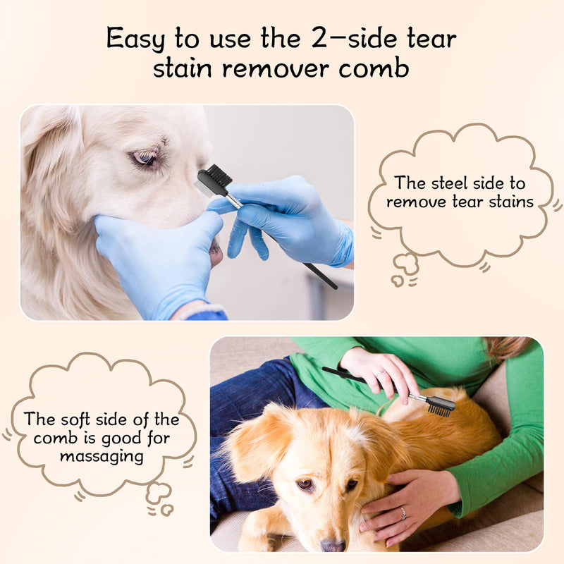 7 Pieces Tear Stain Remover Comb Set Include Dematting Comb Double-sided Dog Eye Comb Flea Lice Combs Stainless Steel Grooming Comb Multipurpose Tools for Pet Cat Dogs Removing Crust and Mucus - BeesActive Australia