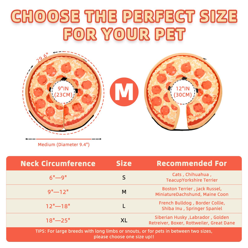 Inflatable Dog Cone Collar-Soft Protective Collar for Dogs and Cats Recovery Pet Cone,E-Collar Dog Neck Pizza Dog Cone After Surgery Pizza Pattern - L - BeesActive Australia