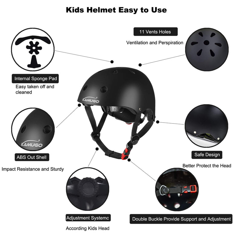 KAMUGO Kids Adjustable Bike Helmet, Suitable for Toddler Kids Age 5-8 Boys Girls, Multi-Sports Cycling Skating Scooter Helmet Black Small: 18.9"-21.26" / 48cm-54cm - BeesActive Australia