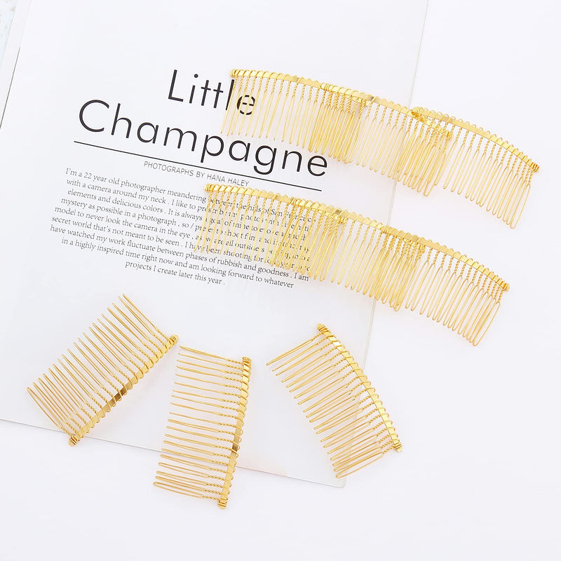 Cinaci 30 Pack Gold Metal Hair Side Combs Slide Bun Holder with 20 Teeth DIY Headpieces Clips Grips Barrettes Accessories for Women Girls Brides Veil (Gold) - BeesActive Australia