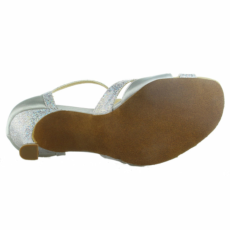 [AUSTRALIA] - JIAJIA 20519 Women's Satin Sandals Flared Heel Latin Salsa Performance Dance Shoes 6.5 Silver 