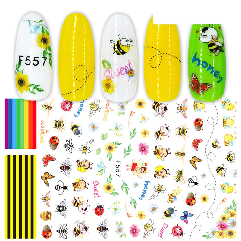 5 Sheets Animal Nail Stickers 3D Self-adhesive Nail Sticker Manicure Tip Decorations Bee Butterfly Flower Cat Deer Flamingo Designs for Kids Girls Summer DIY Nail Art Decoration - BeesActive Australia