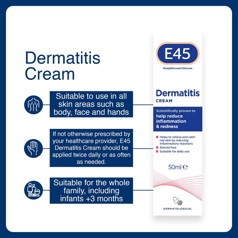 E45 Dermatitis Cream for Inflammation and Redness, Steroid Free, Anti-inflammatory Cream, Eczema Repair Moisturiser, 50 ml - BeesActive Australia