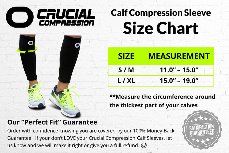Crucial Compression Calf Sleeves for Men & Women (Pair) - Instant Shin Splint Support, Leg Cramps, Calf Pain Relief, Running, Circulation and Recovery Socks - Premium Compression Sleeve for Calves Small / Medium (11-15" Calf) Black - BeesActive Australia