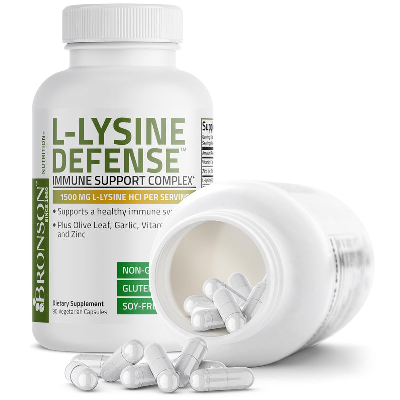 Bronson L-Lysine Defense Immune Support Complex 1500 MG L-Lysine Plus Olive Leaf, Garlic, Vitamin C and Zinc - Non-GMO, 90 Vegetarian Capsules 120 Count (Pack of 1) - BeesActive Australia