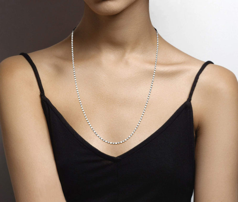 Miabella 925 Sterling Silver Italian Sparkle Mirror Link Chain Necklace for Women Teen Girls, Made in Italy Length 26 Inches - BeesActive Australia