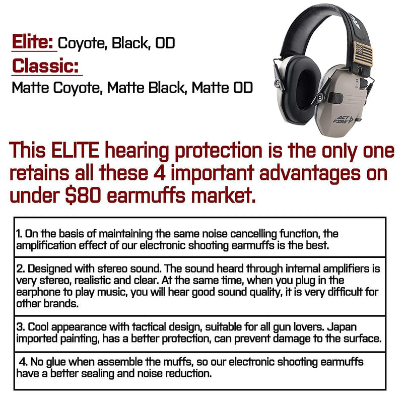 Ear Protection Hearing Protection for Shooting Gun Range Shooting Earmuffs Elite Coyote (One Pair, No Case) - BeesActive Australia