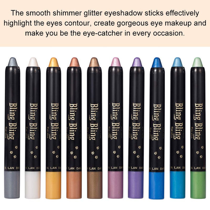 Eyeshadow Stick, Waterproof Eyeshadow, Eyeshadow Glitter, Eyeshadow Pencil, Ultra Pigmented Makeup Eye Shadow Powder Long Lasting Eye Shadow Pen Set 10 Colors - BeesActive Australia