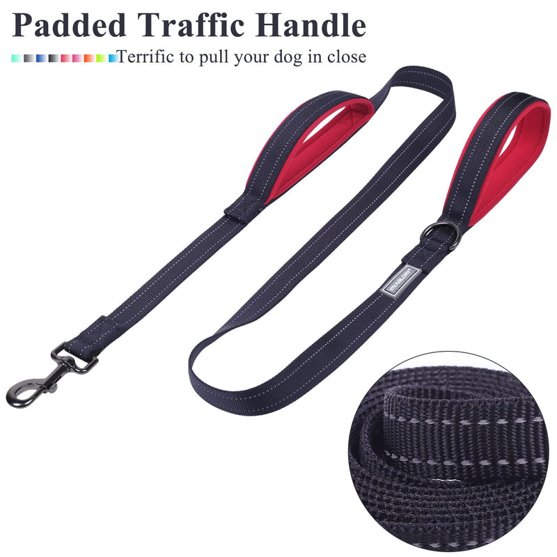 VIVAGLORY Dog Leash Traffic Padded Two Handles, Heavy Duty Reflective Leashes for Control Safety Training, Walking Lead for Small to Large Dogs 6 ft. x 1 in. (25~120 lbs.) Black - BeesActive Australia