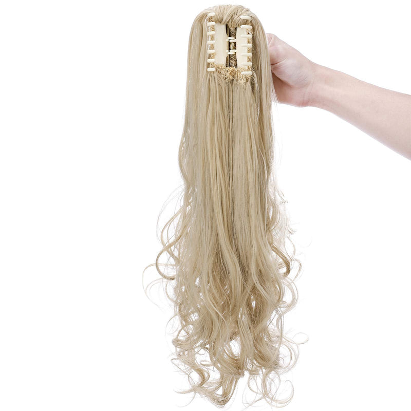 Long Straight Claw On Ponytail Extensions Soft Curly Wavy Ponytail Hairpieces Synthetic For Women Ladies 18" Inch, Ash Blonde Mix Bleach Blonde - BeesActive Australia