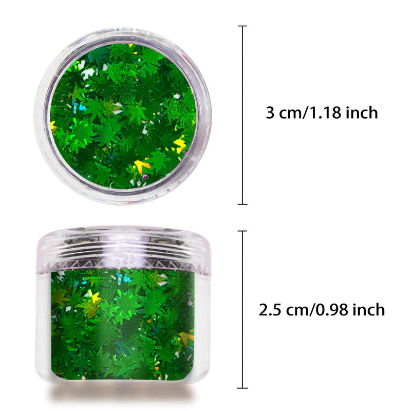 Allstarry Leaves Chunky Glitter Green Weed Leaf Sequins Holographic Fluorescence Flakes 10g Jar for Festival Rave Face Body Makeup Nail Decoration Grass Green - BeesActive Australia