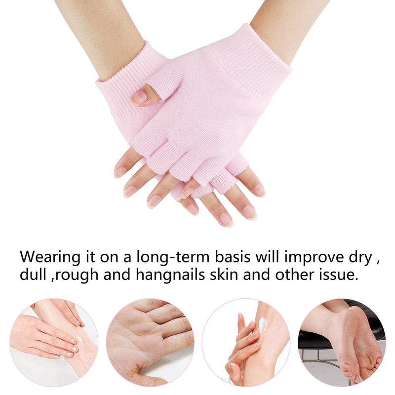 YOTURO Moisturizing Gloves-Fingerless Women's Gel Moisturizing Spa Gloves, Day Night Instantly Repair Eczema Dry Rough and Cracked Hands (Pink) - BeesActive Australia