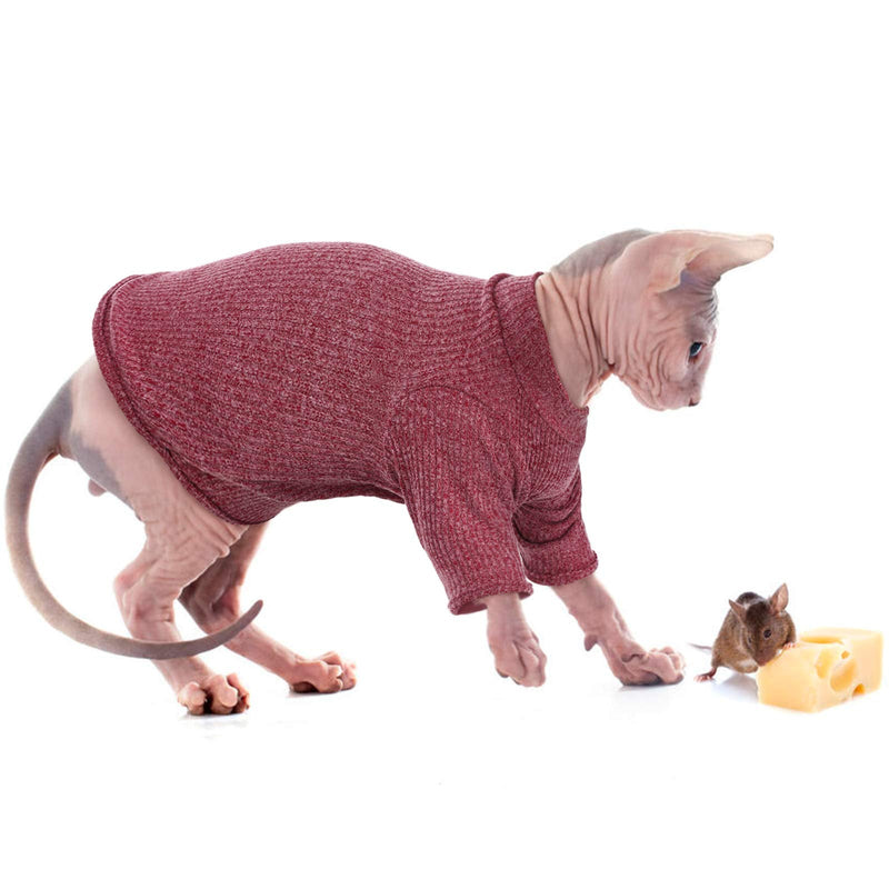 DENTRUN Sphynx Hairless Cats Shirt, Pullover Kitten T-Shirts with Sleeves, Breathable Cat Wear Turtleneck Sweater, Adorable Hairless Cat's Clothes Vest Pajamas Jumpsuit for All Season X-Small Red - BeesActive Australia