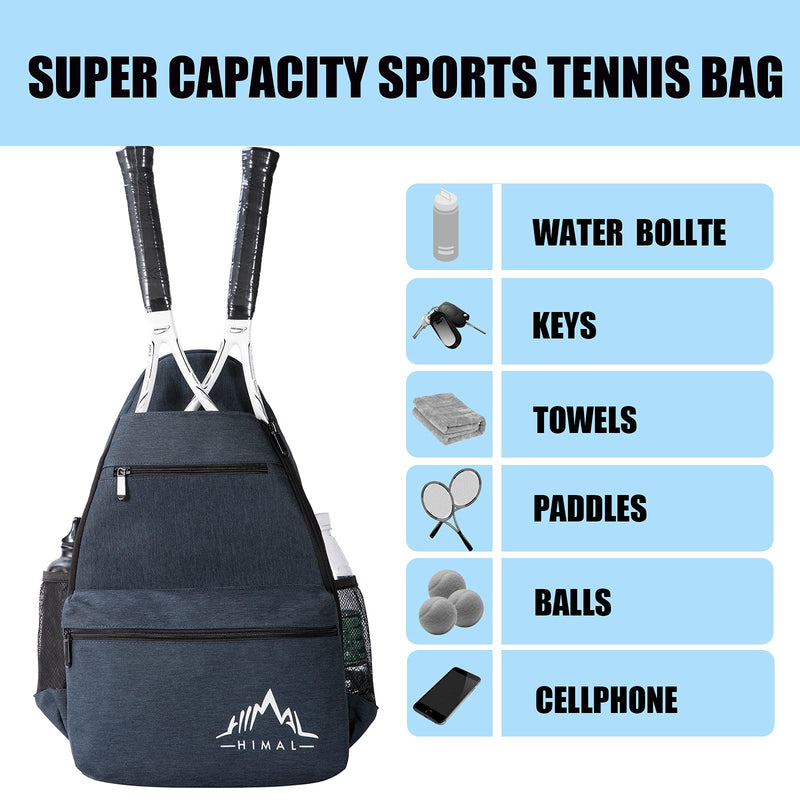 Himal Outdoors Tennis Backpack Tennis Bag - Large Storage Holds 2 Rackets and Necessities With Tennis,Pickleball,Racketball,Suitble for Women,Men and Teenagers Blue Grey - BeesActive Australia