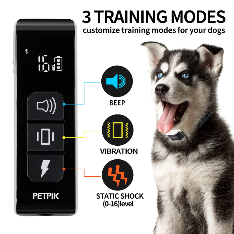 PETPIK Dog Training Collar, Long Remote Range and 3 Modes - Beep, Vibration, Shock, Waterproof Rechargeable Shock Collar for Small, Medium, Large Dogs - BeesActive Australia