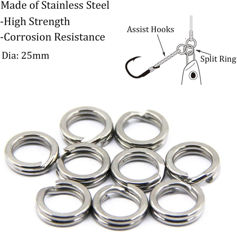 Fishing Assist Hooks with PE Line - 53pcs/106pcs Saltwater Jig Fishing Hooks Butterfly Jig Hooks Split Ring Slow Pitch Jig Hooks Stainless Steel Hooks for Trolling 106pcs assist hooks - BeesActive Australia