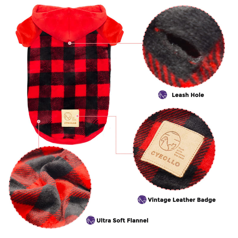 cyeollo Dog Coat Buffalo Plaid Dog Winter Coat Flannel Dog Sweatshirt Cold Weather Coats New Year Dog Clothes for Small Medium Dogs XX-Large With Hat (Red） - BeesActive Australia