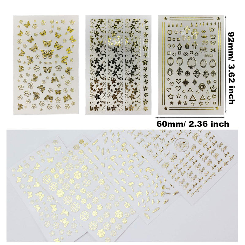 Ooopsiun 9 Sheets Gold Nail Art Stickers for Women - 3D Luxury Metallic Self- Adhesive Nail Decals Metallic Designs Nail Stickers for Women Kids Girls DIY Manicure Decorations - BeesActive Australia