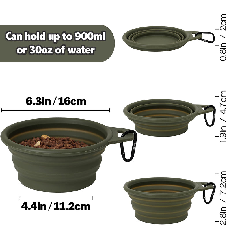OHMO Large Collapsible Dog Bowl 30.4oz/900ml, Portable Travel Dog Bowl Water Food Silicone Bowl Premium Pet Feeding Bowl for Outdoor Camping Hiking with Hook Camouflage Green - BeesActive Australia