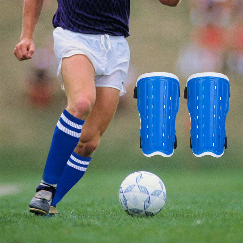 Soccer Shin Pad Over Knee Soccer Socks 2 Pairs Kids Leg Carf Protective Shin Pads Adjustable Perforated Breathable Guard Board and Impact Resistant Youth Kids Soccer Guards Socks Blue - BeesActive Australia