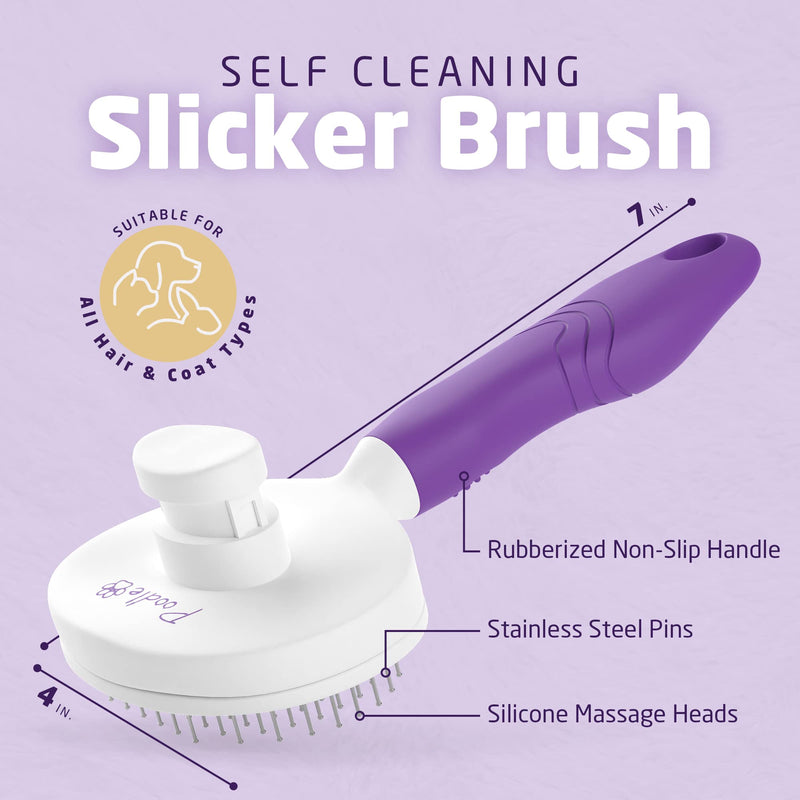 Poodlie Self Cleaning Pet Brush - Dog Brush for Shedding - Slicker Brush for Dogs - Cat Brushes for Indoor Cats - Dog Comb for Long Haired & Short Haired Dogs - Puppy Cat Grooming Undercoat Deshedding - BeesActive Australia