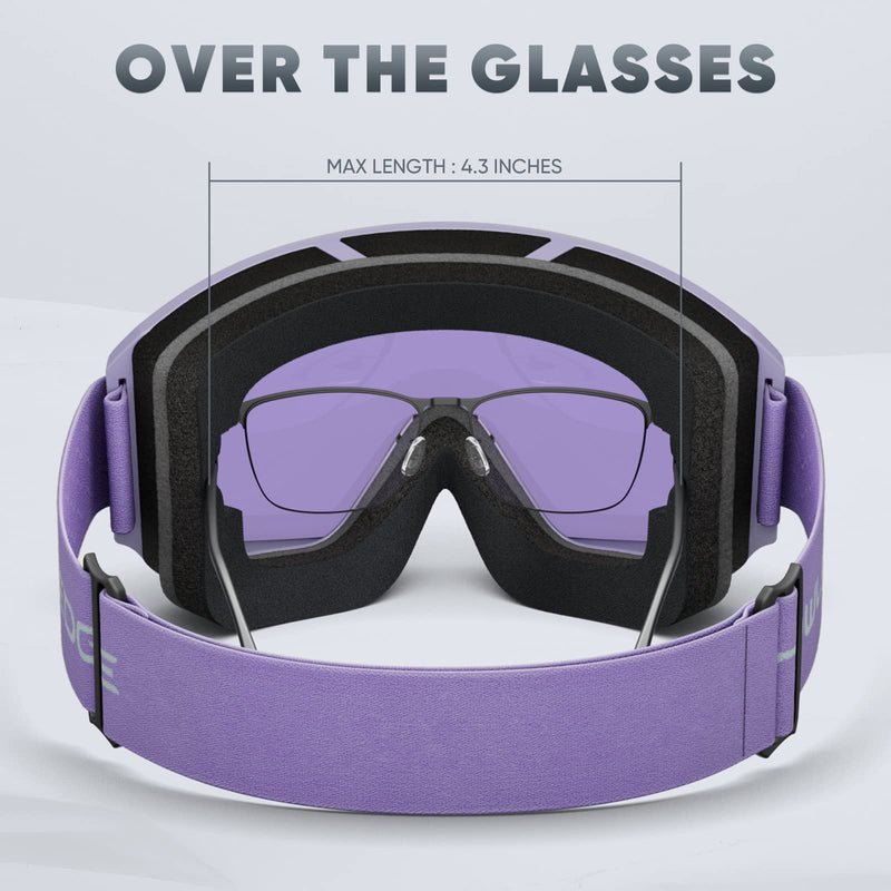 Ski/Snowboard Goggles for Men, Women & Youth -OTG 100% UV Protection Bright Purple/Purple Lens (Light Silver) - BeesActive Australia