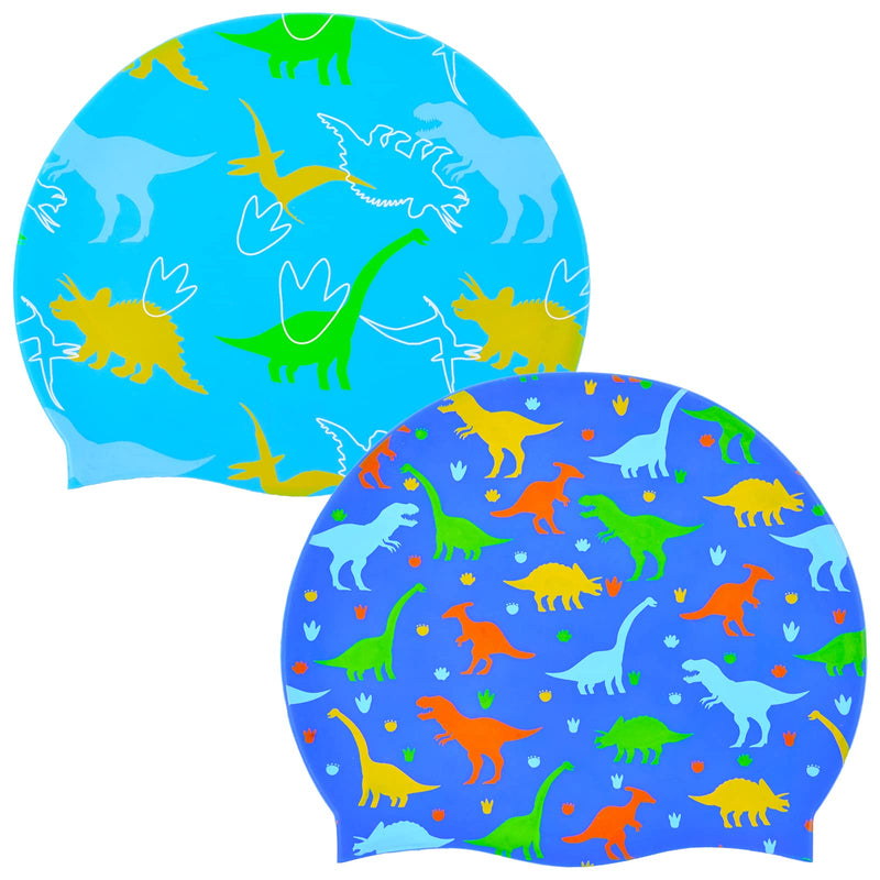 Sylfairy 2 pcs Kids Swim Cap Silicone Swimming Cap for Boys Girls (Age 4-8) Cover Ears Waterproof Bathing Cap Keep Hair Dry Swimming Hat for Long and Short Hair - BeesActive Australia