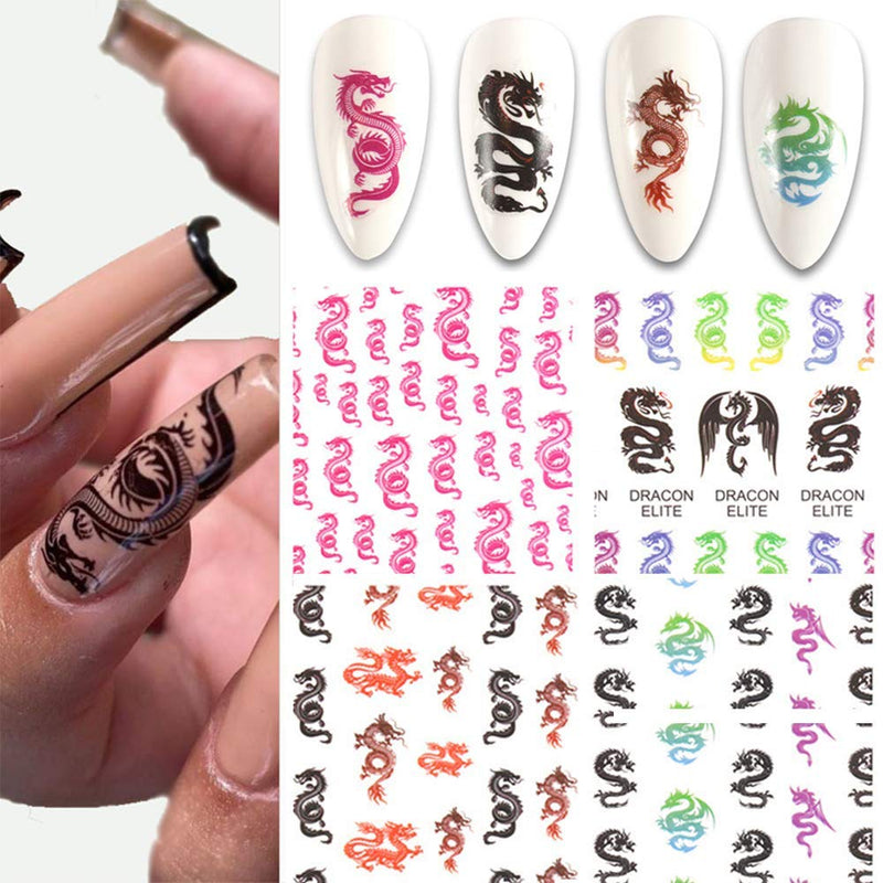 BYBYCD 10 Sheets Dragon Nail Stickers Decals 3D Nail Art Stickers Self Adhesive Acrylic Nails Decor Manicure Decorations Nail Art Accessories - BeesActive Australia
